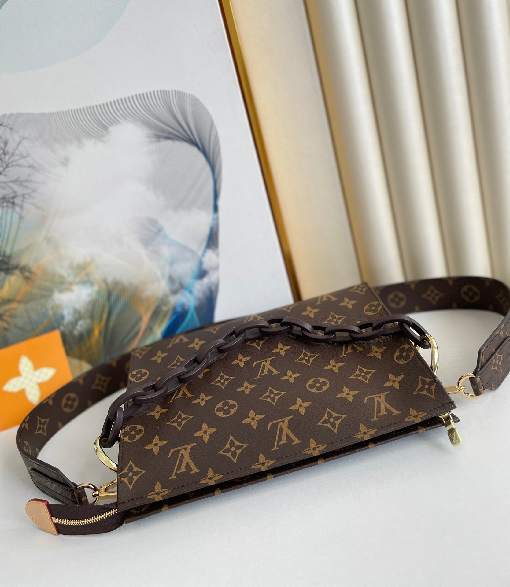 Louis Vuitton Vintage Brown Monogram Envelope Shoulder Bag with Chain Strap