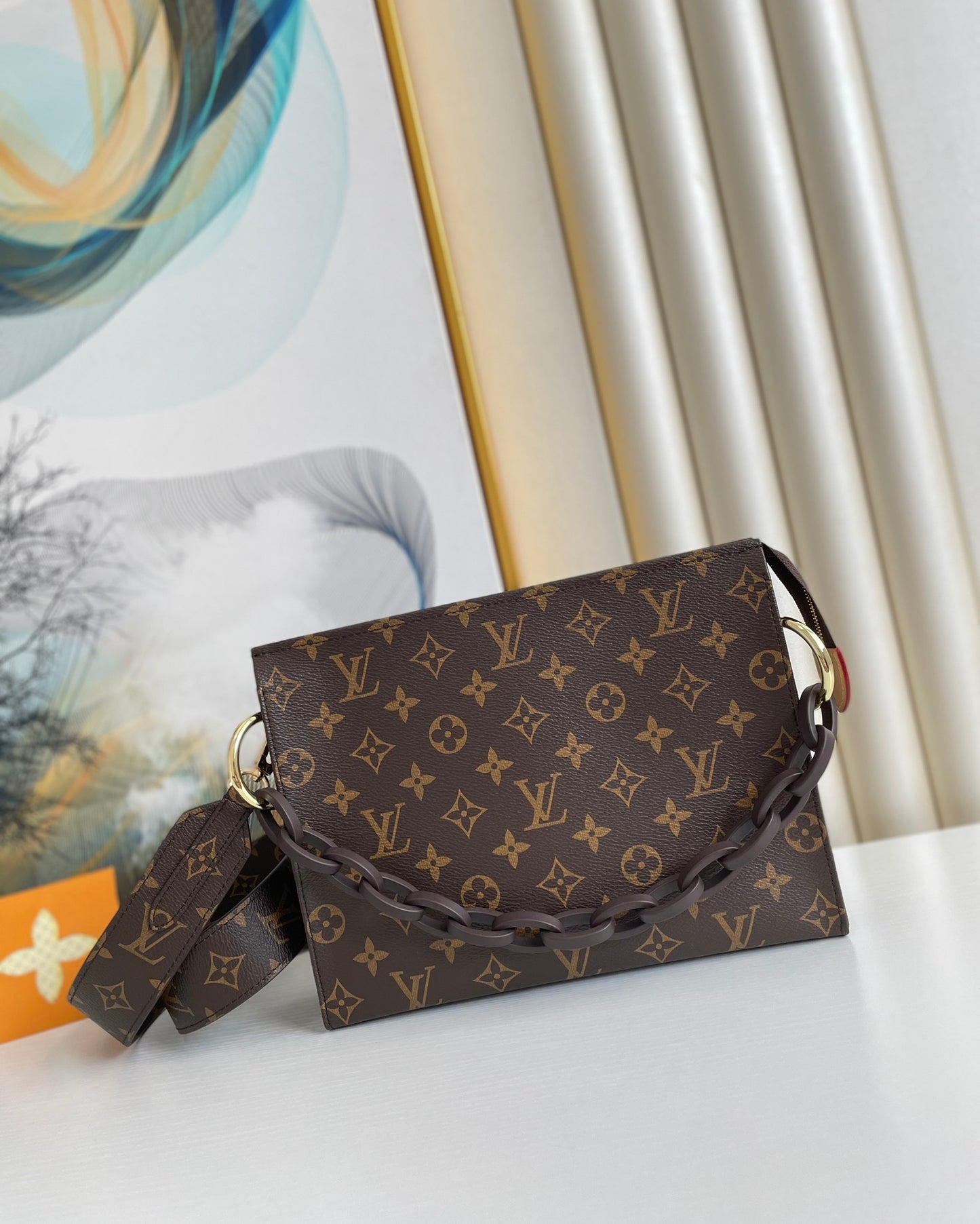 Louis Vuitton Vintage Brown Monogram Envelope Shoulder Bag with Chain Strap
