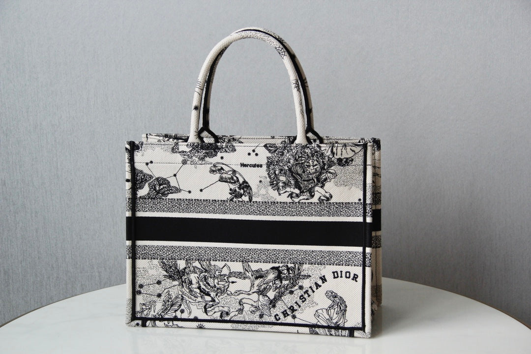 Dior Black and White Zodiac Constellation Print Canvas Tote Bag