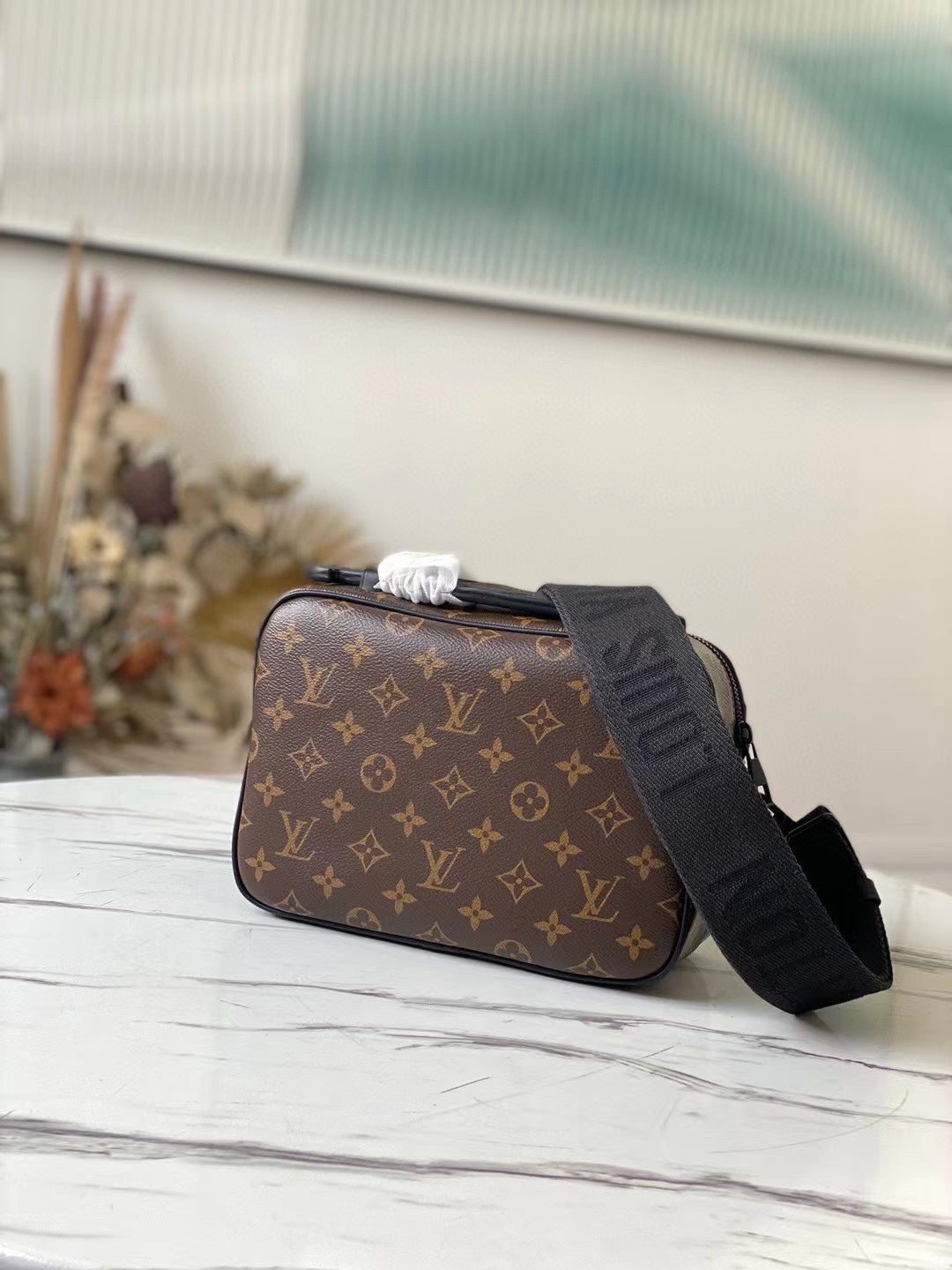 Louis Vuitton Brown Monogram Crossbody Messenger Bag with Black Strap