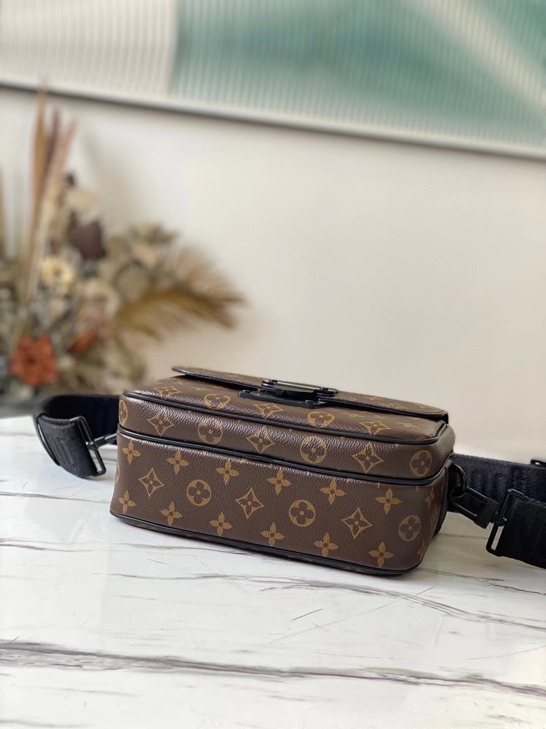 Louis Vuitton Brown Monogram Crossbody Messenger Bag with Black Strap