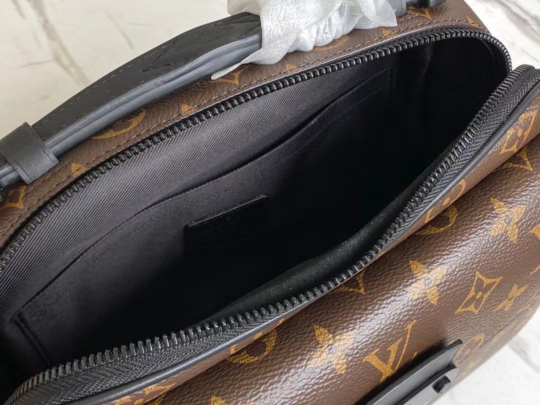 Louis Vuitton Brown Monogram Crossbody Messenger Bag with Black Strap