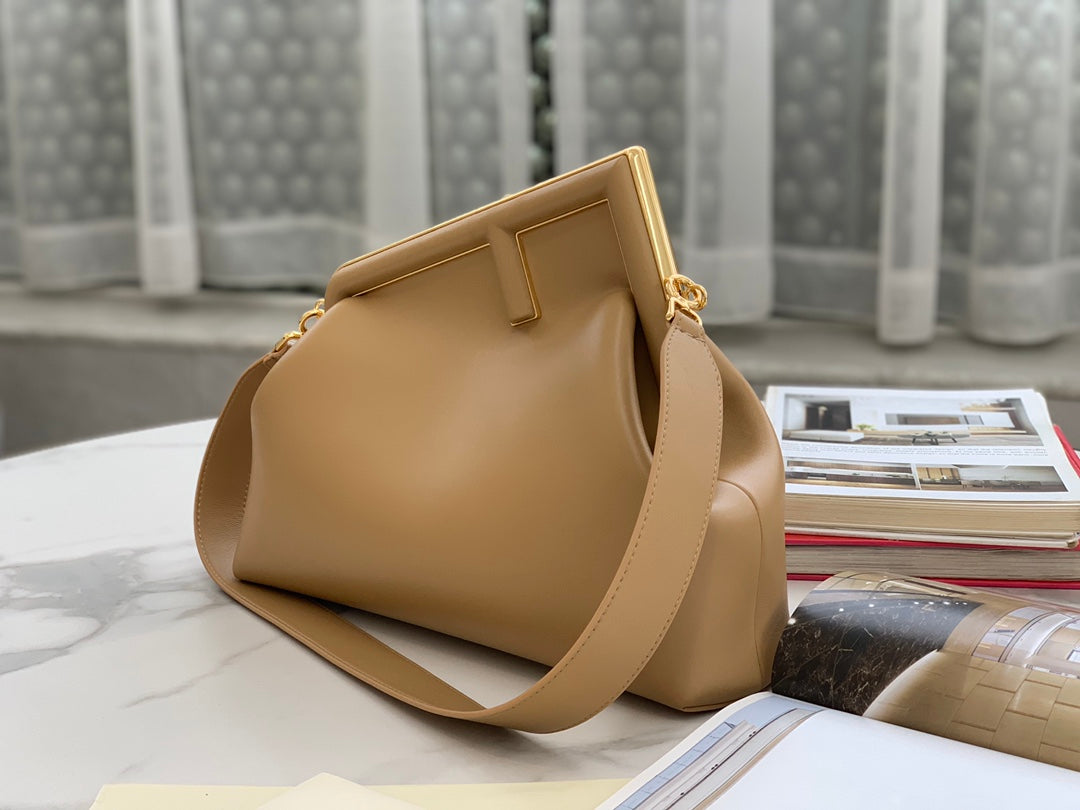 Fendi First Beige Leather Asymmetric Shoulder Bag &amp; Clutch