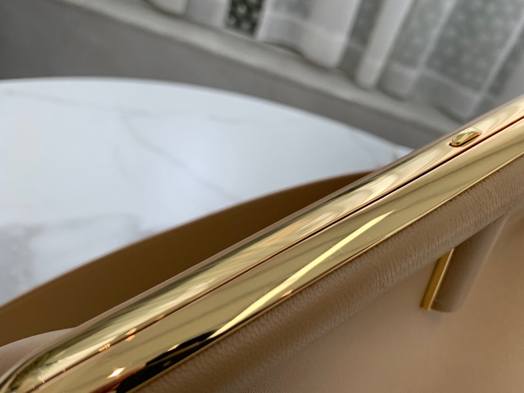 Tan Leather Asymmetric Frame Clutch Bag - Modern Women's Shoulder Bag