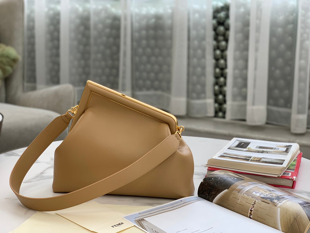 Fendi First Beige Leather Asymmetric Shoulder Bag &amp; Clutch