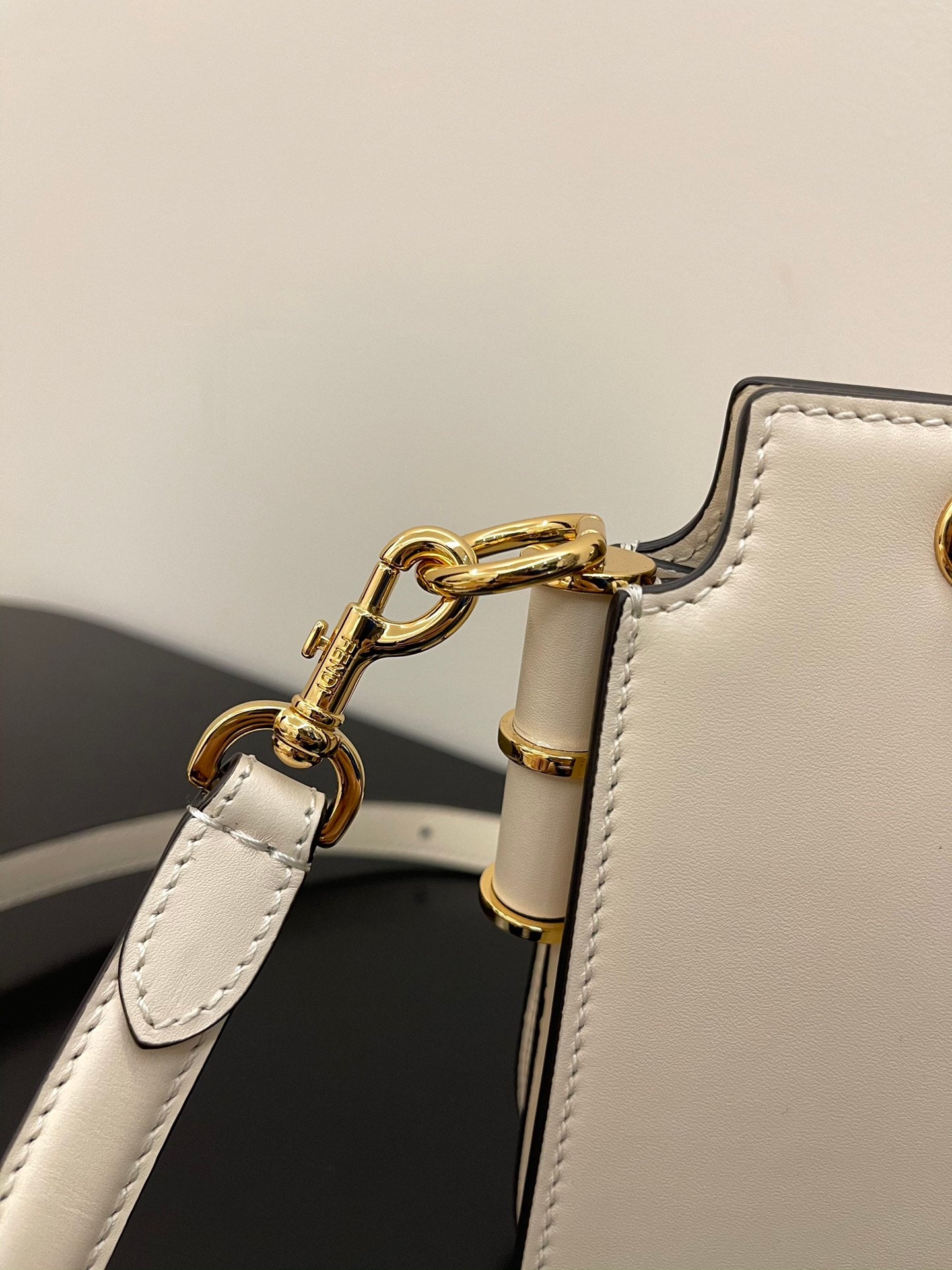 Fendi Touch Small Shoulder Bag in White Leather with Gold-Tone Hardware