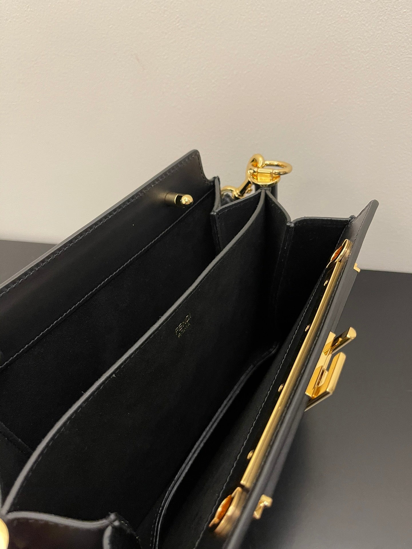 Fendi Black Leather Touch Shoulder Bag with Gold-Tone Hardware