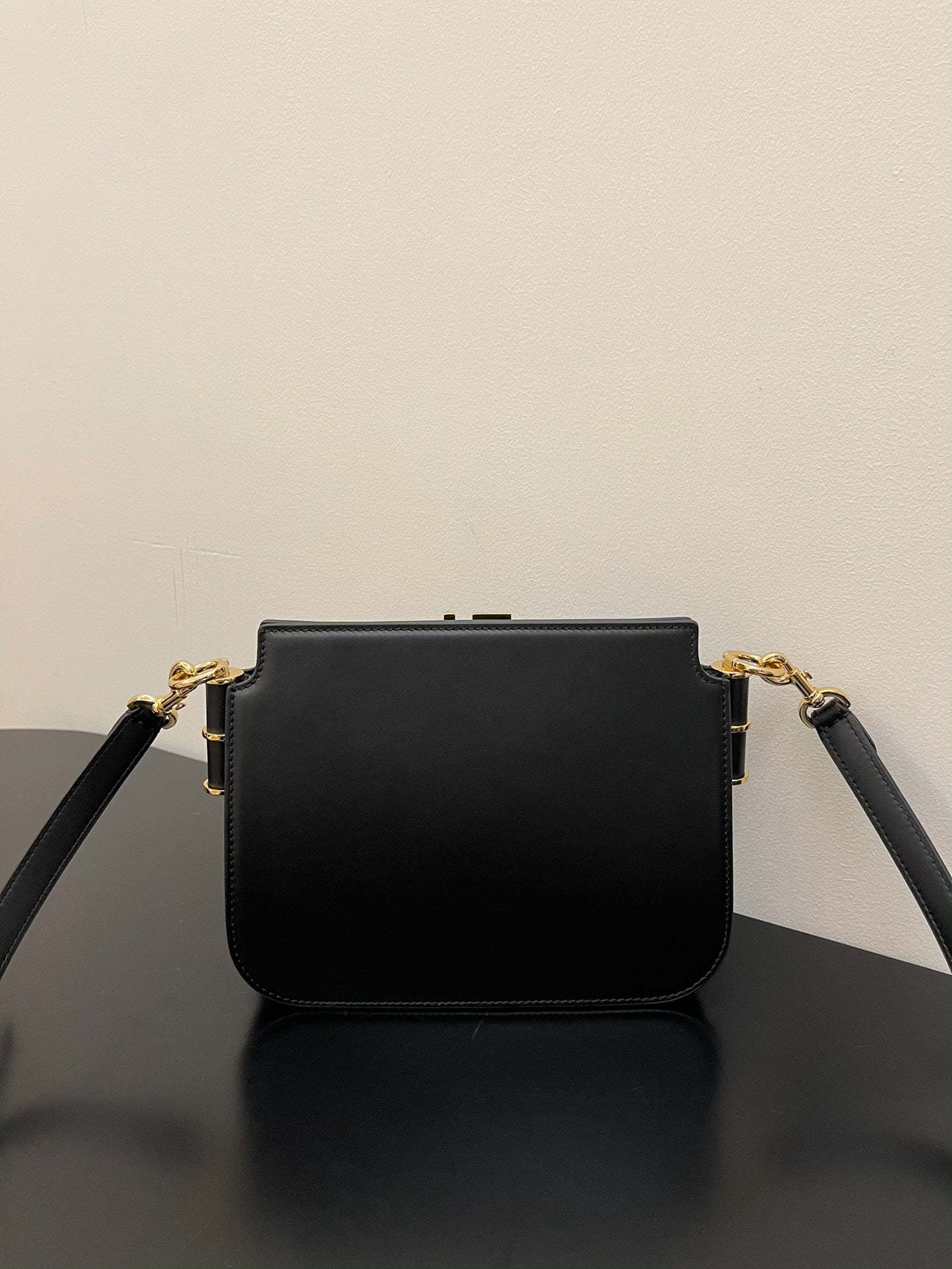Fendi Black Leather Touch Shoulder Bag with Gold-Tone Hardware