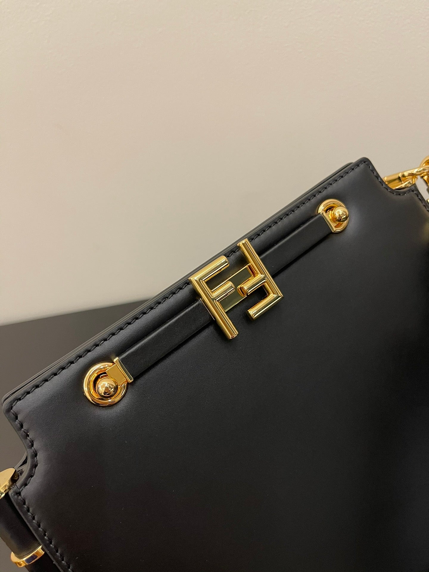 Fendi Black Leather Touch Shoulder Bag with Gold-Tone Hardware