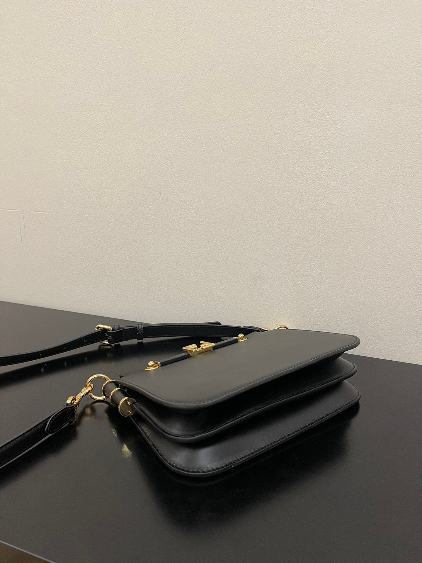 Fendi Black Leather Touch Shoulder Bag with Gold-Tone Hardware