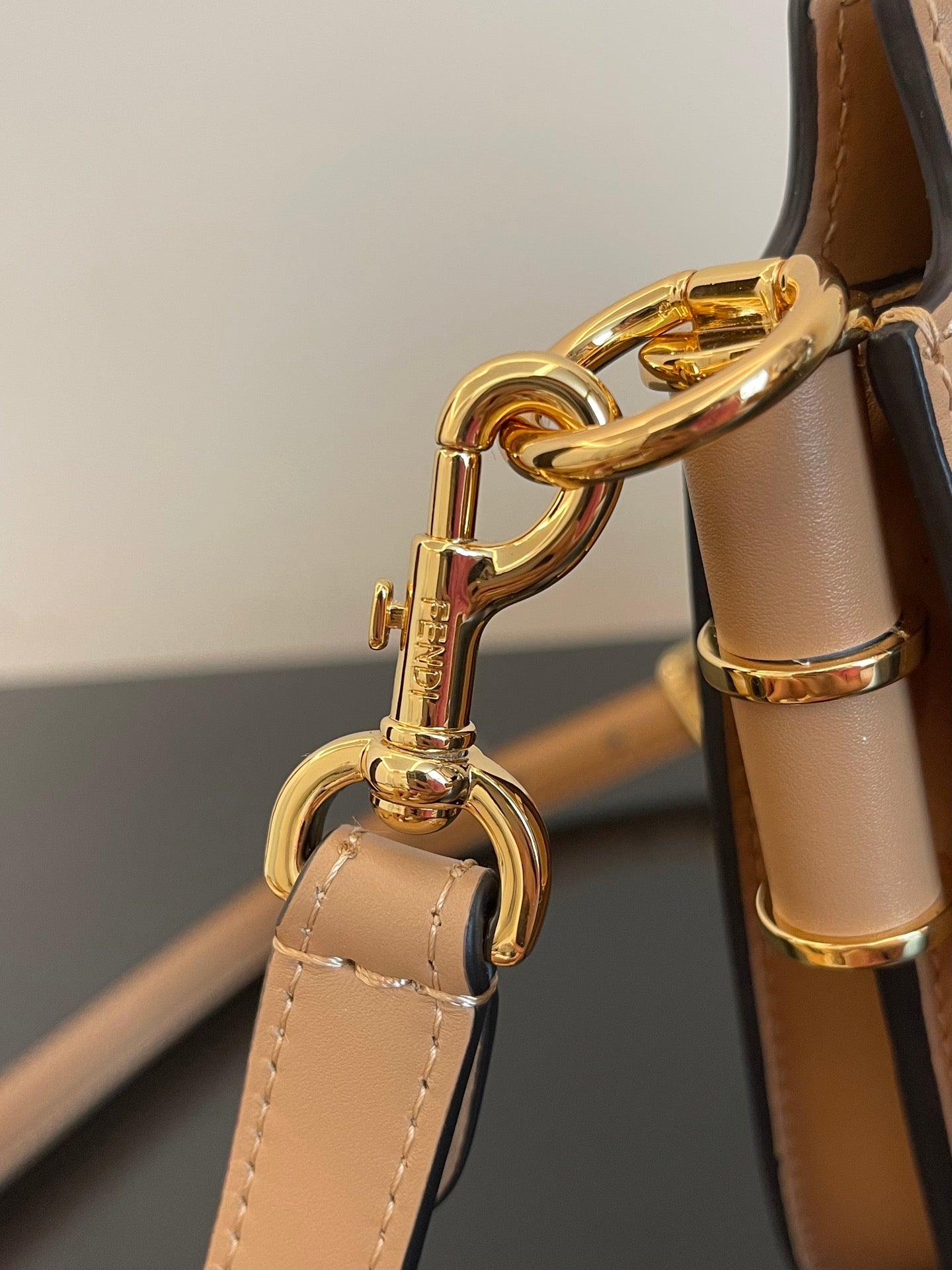 Fendi Beige Leather Small Crossbody Bag with Gold-Tone FF Logo