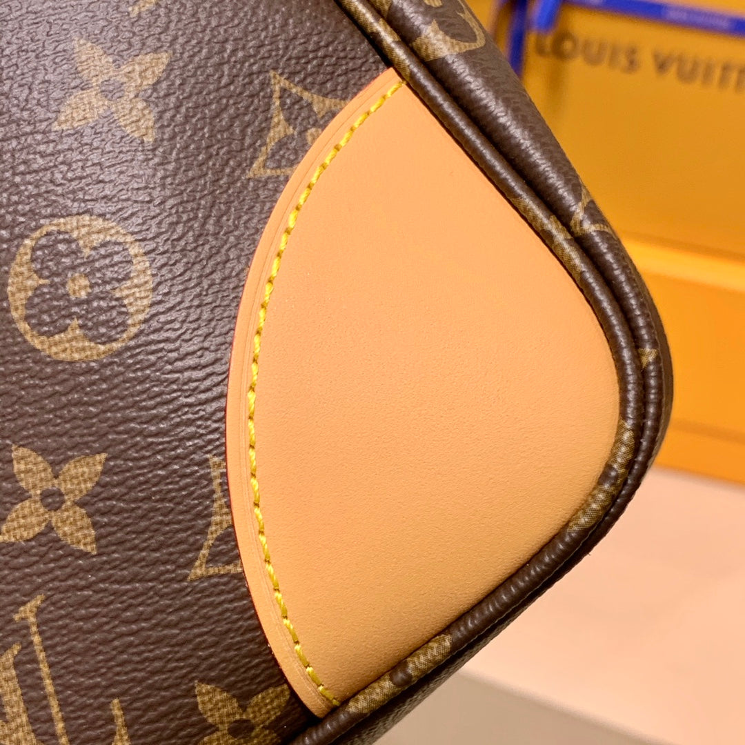 Louis Vuitton Vintage Brown Monogram Hobo Shoulder Bag with Leather Trim