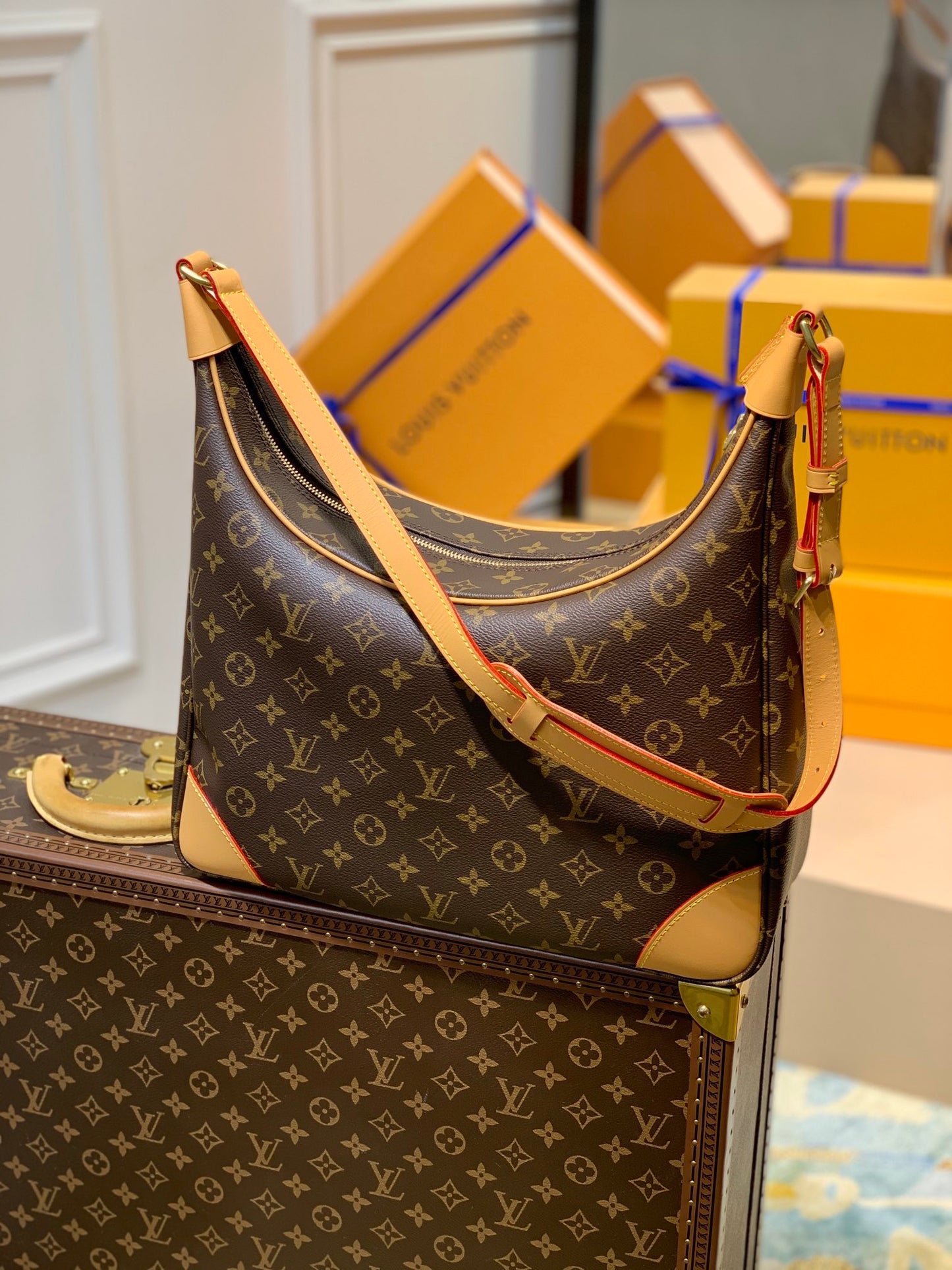 Louis Vuitton Vintage Brown Monogram Hobo Shoulder Bag with Leather Trim
