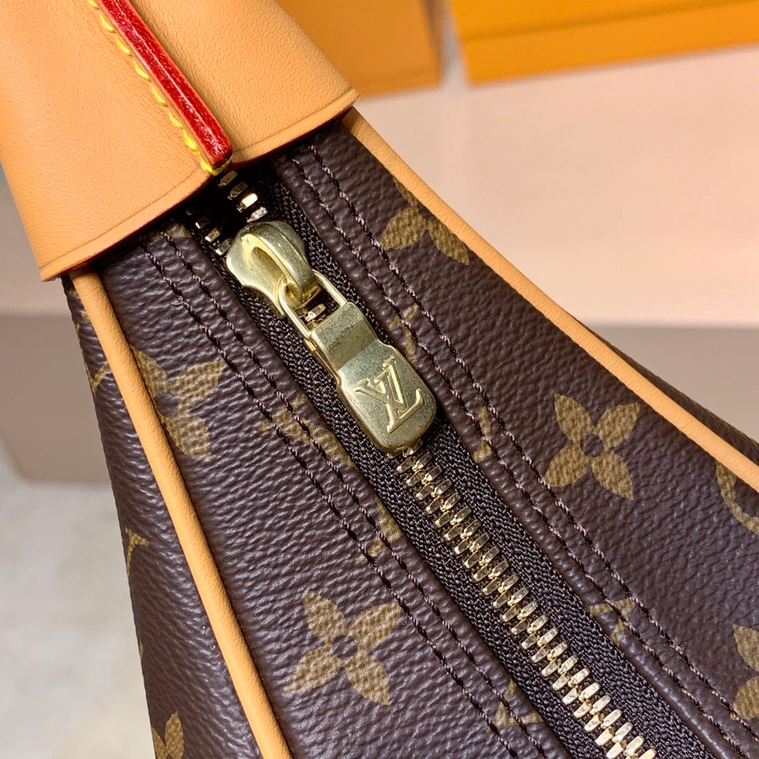 Louis Vuitton Classic Monogram Canvas Crescent Shoulder Bag with Tan Leather Trim