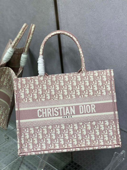 Dior Elegant Pink Monogram Canvas Tote Bag Designer Style Handbag
