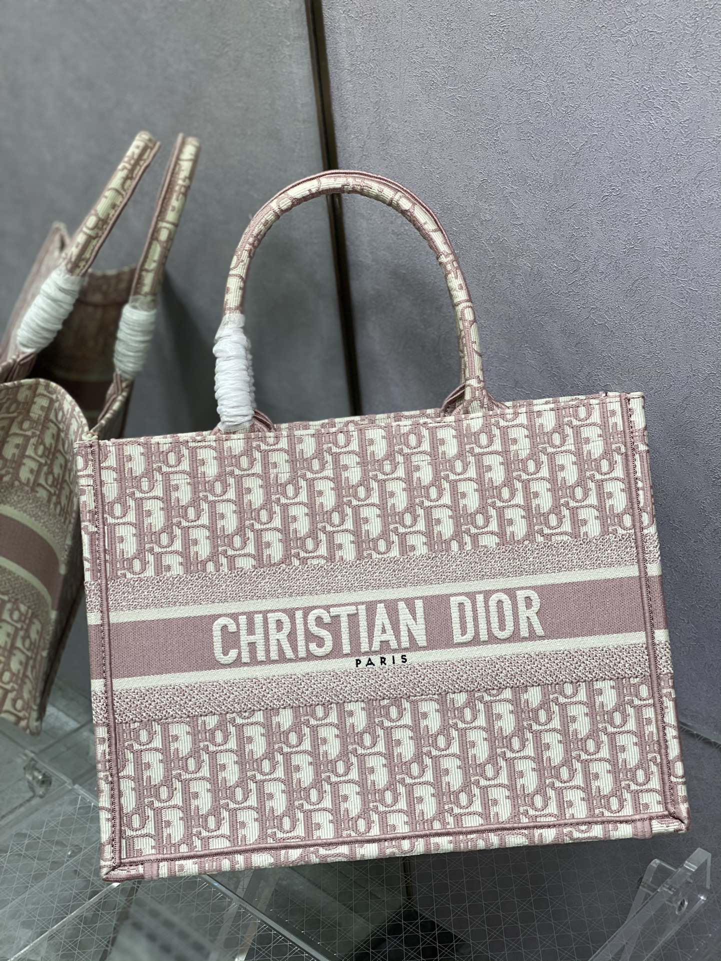 Dior Luxury Pink Oblique Monogram Embroidered Canvas Tote Bag