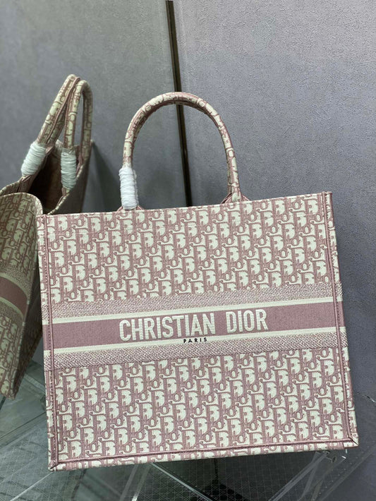 Christian Dior Book Tote Medium Pink Oblique Embroidered Canvas Bag