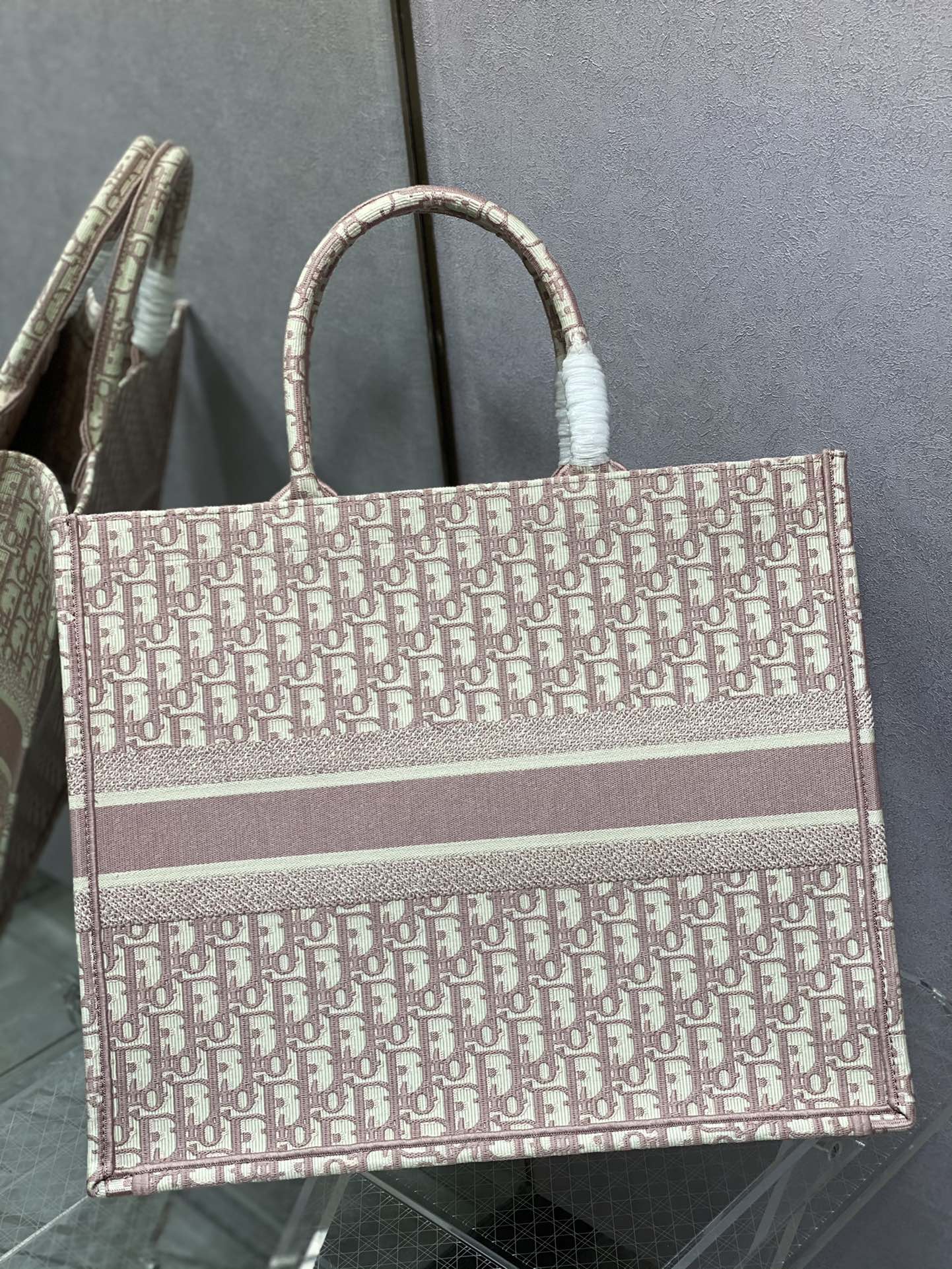 Christian Dior Book Tote Medium Pink Oblique Embroidered Canvas Bag