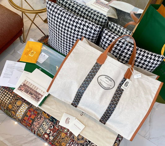 Gogy Large Canvas Tote Bag with Leather Handles and Patterned Straps