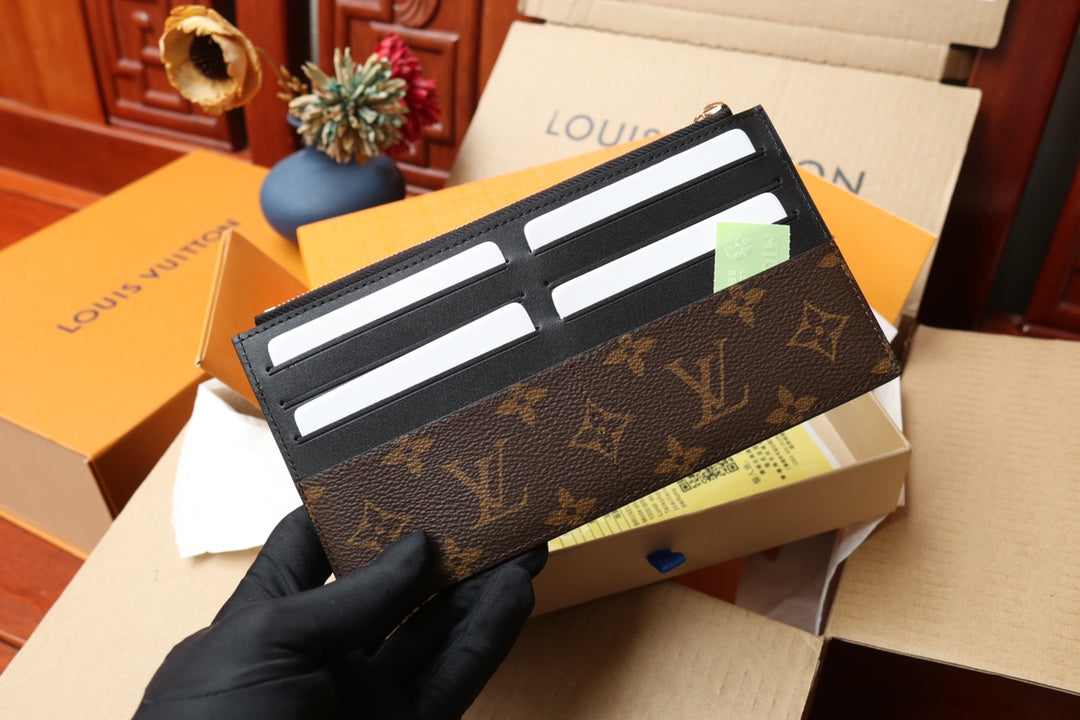 Louis Vuitton Brown Monogram Canvas Slim Pouch Zippered Card Holder Wallet