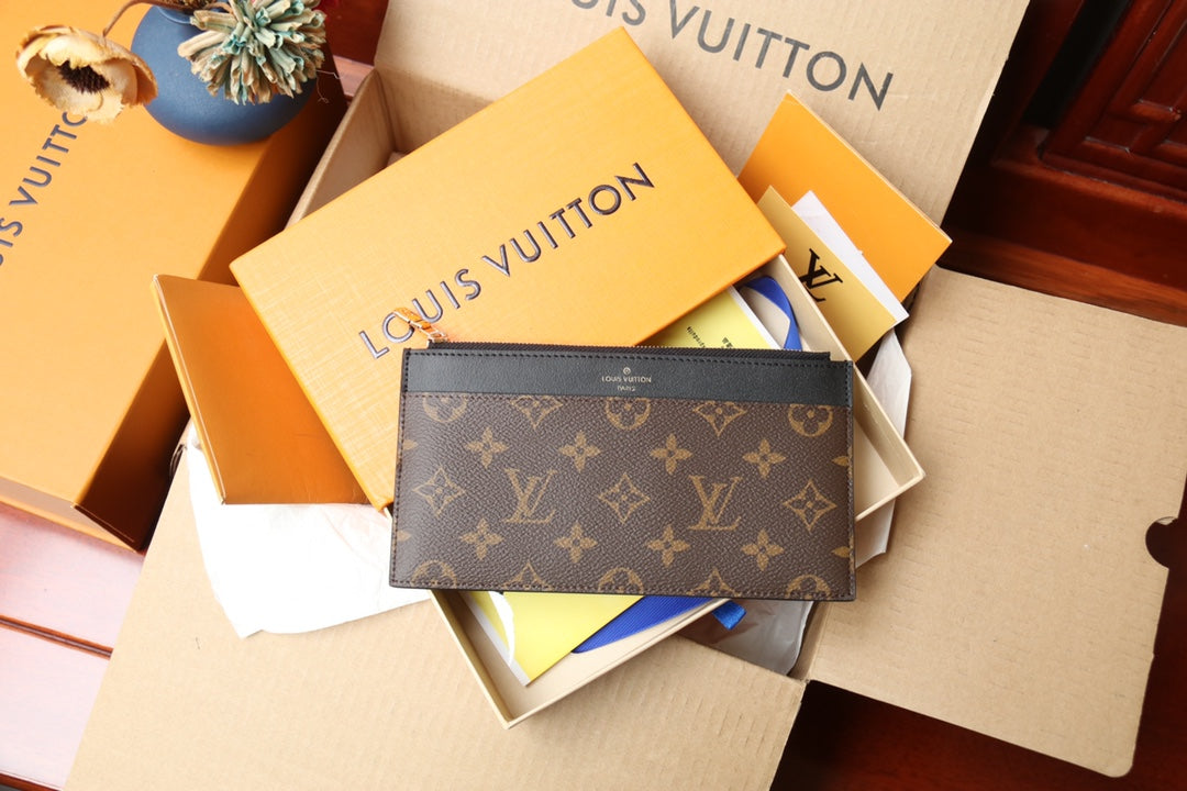 Louis Vuitton Brown Monogram Canvas Slim Pouch Zippered Card Holder Wallet