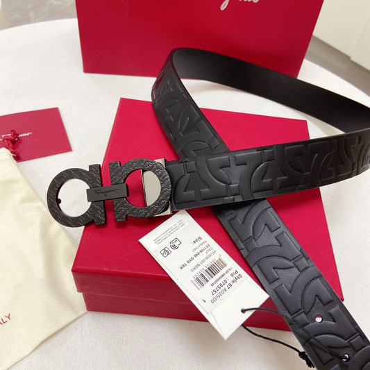 Salvatore Ferragamo Men's Gancini Reversible Embossed Leather Belt, Black