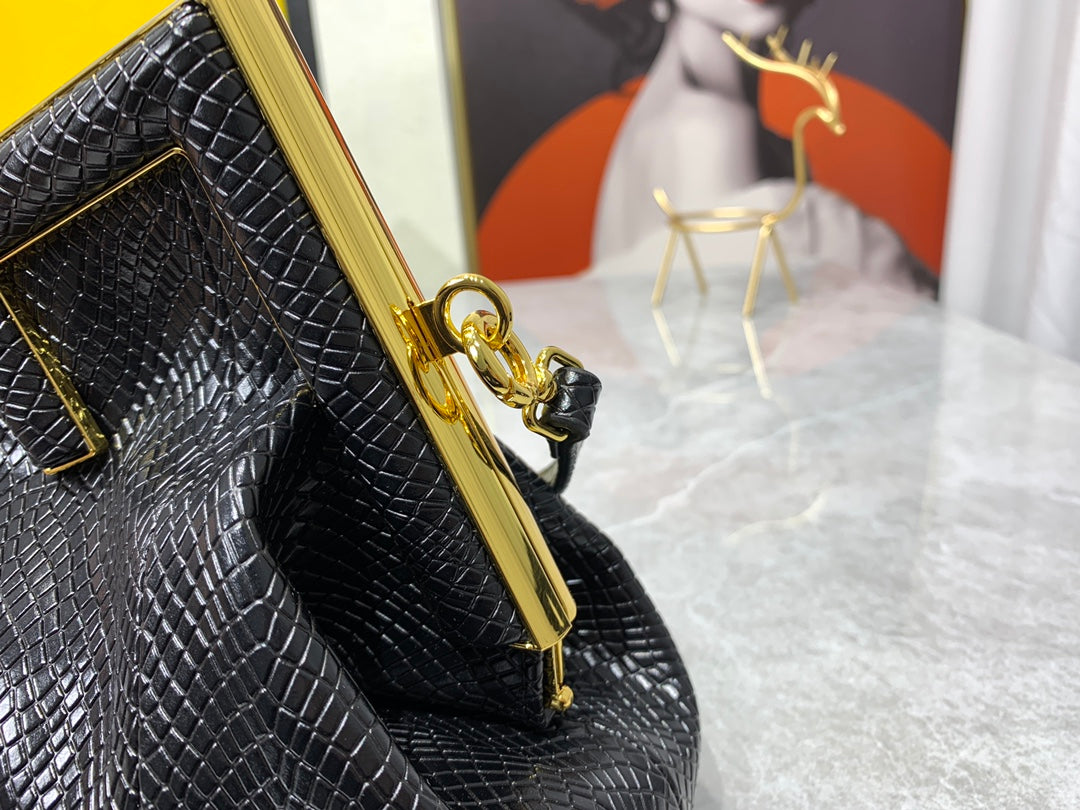 Fendi First Small Black Nappa Leather Bag - Iconic Asymmetric Clutch