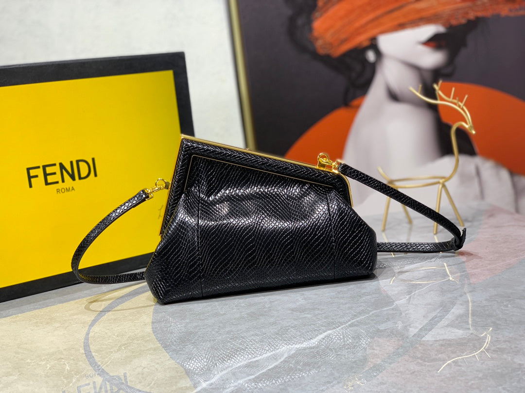 Fendi First Small Black Nappa Leather Bag - Iconic Asymmetric Clutch