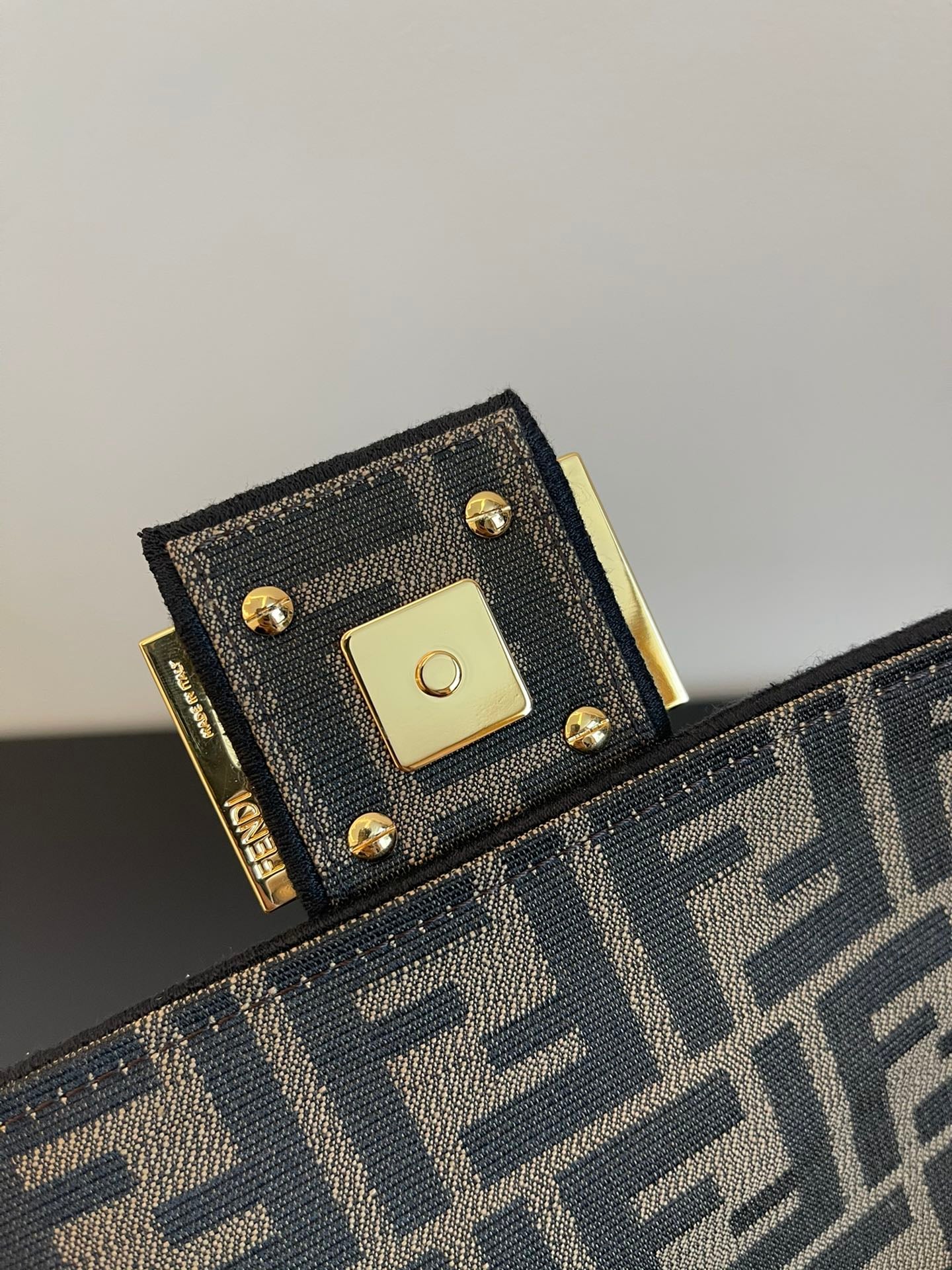 Fendi Baguette Mini Monogram Fabric Shoulder Bag - Brown/Grey