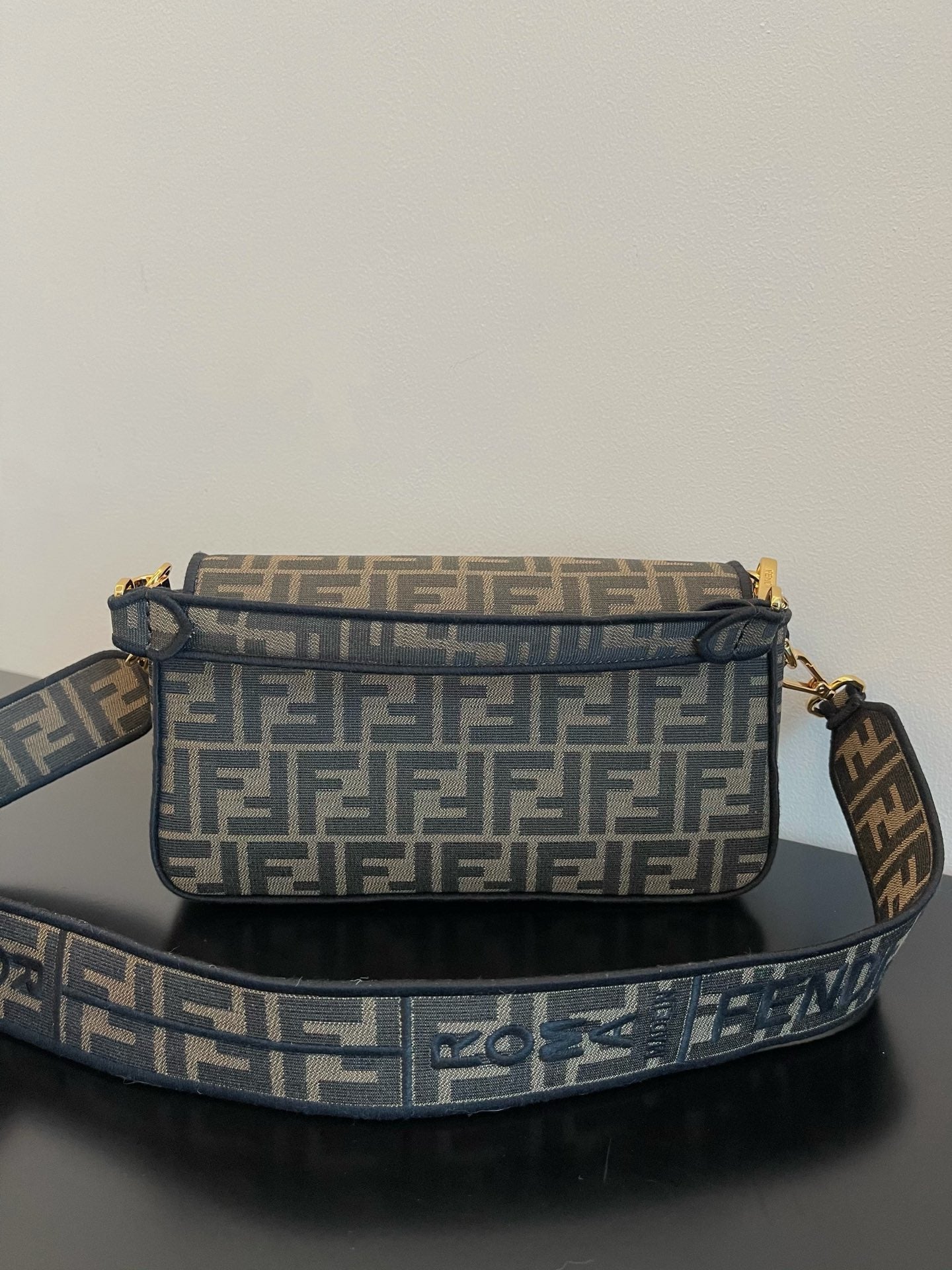 Fendi Baguette Mini Monogram Fabric Shoulder Bag - Brown/Grey