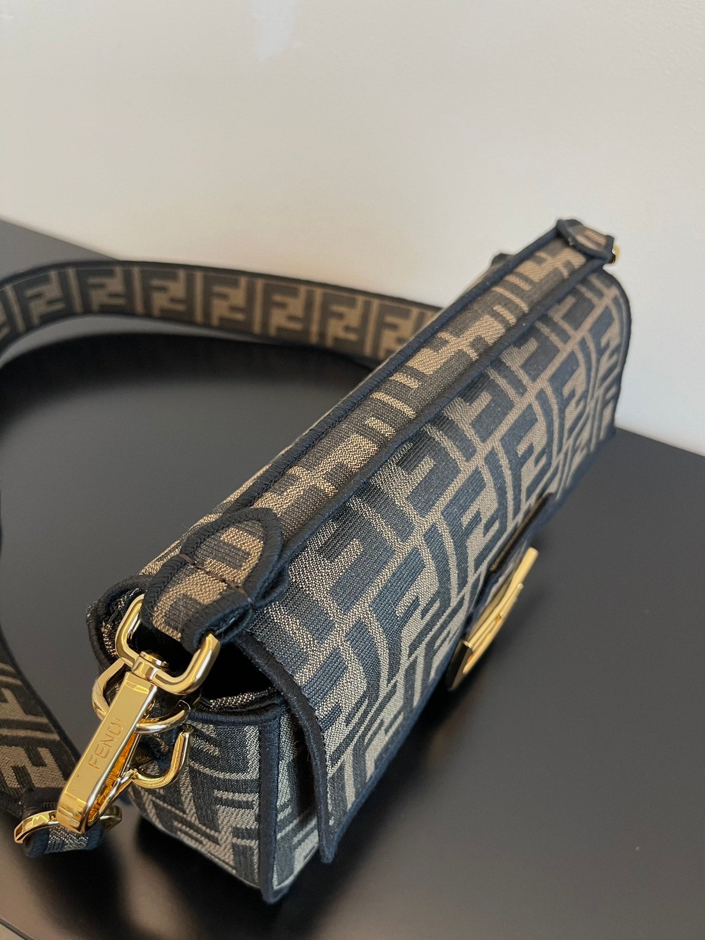 Fendi Baguette Mini Monogram Fabric Shoulder Bag - Brown/Grey