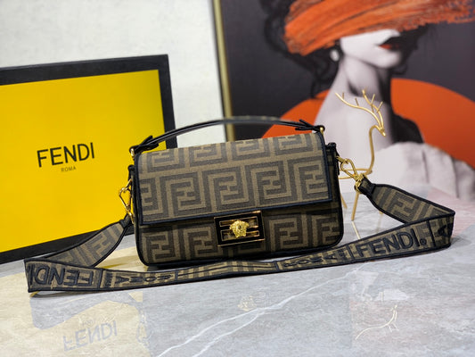 Fendace Fendi x Versace Brown Monogram Baguette Handbag with Medusa Clasp