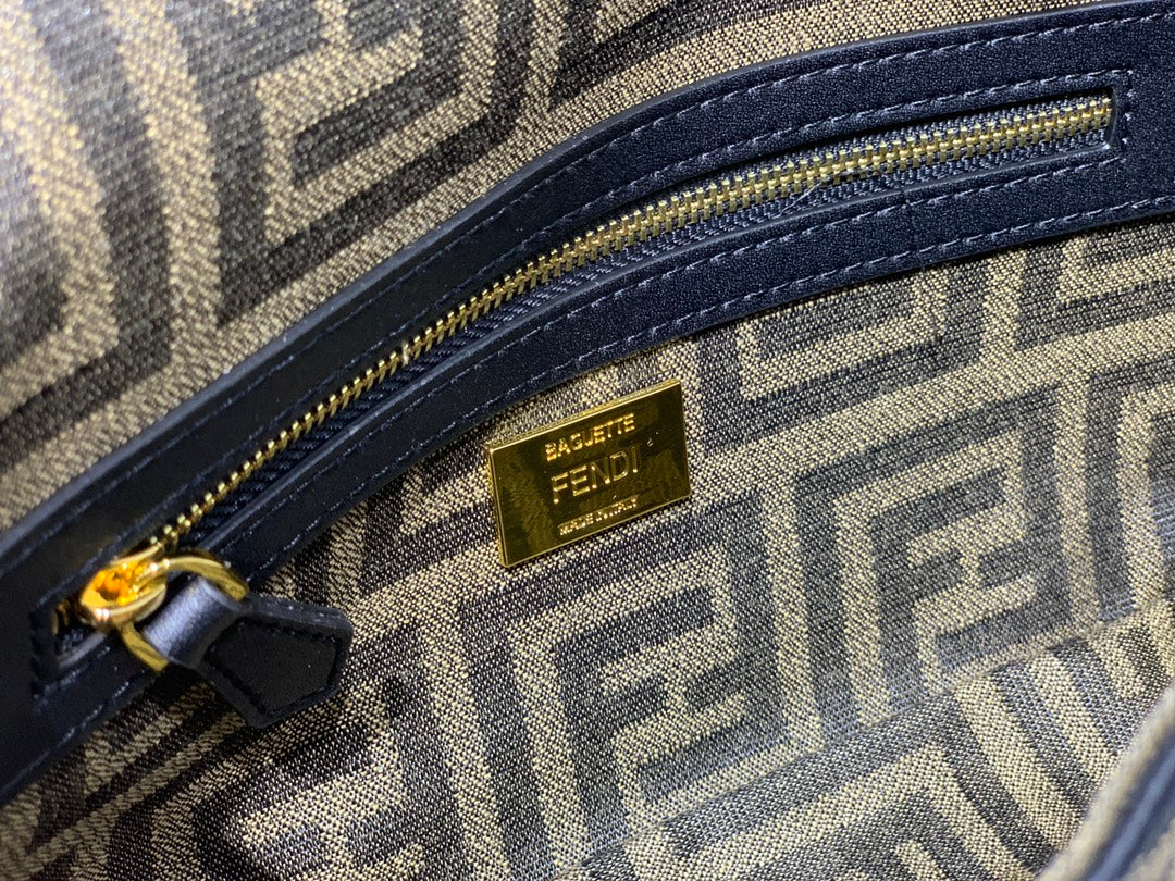 Fendace Fendi x Versace Brown Monogram Baguette Handbag with Medusa Clasp