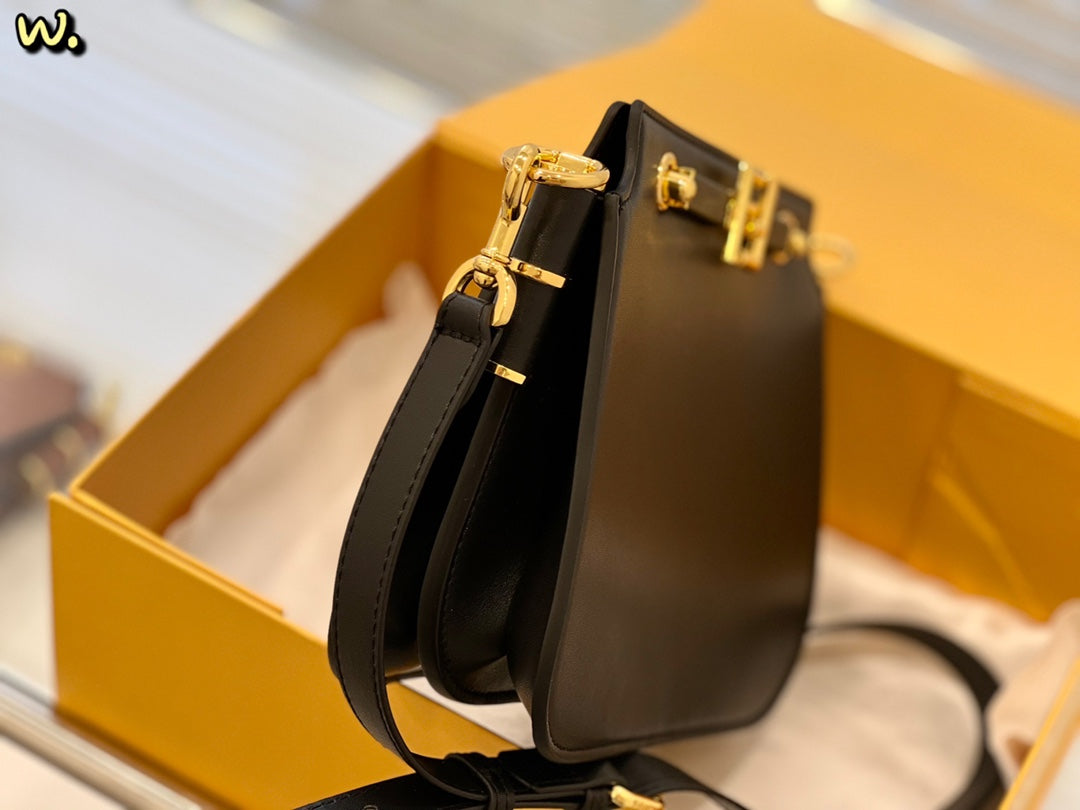 Fendi Black Leather Small Shoulder Bag with Gold-Tone FF Logo
