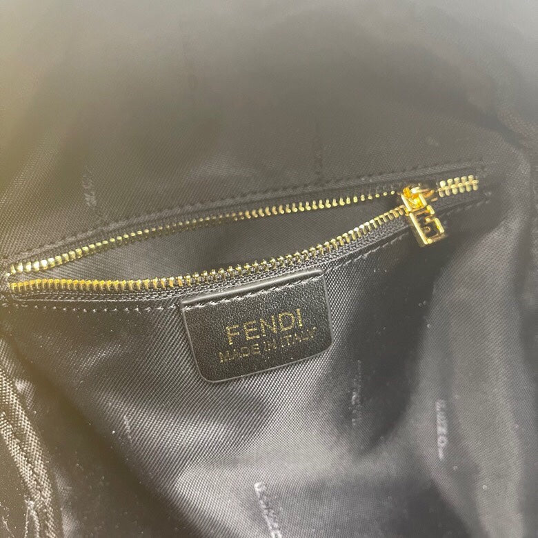 Fendi Black Embossed FF Logo Leather Mini Backpack with Gold-Tone Hardware