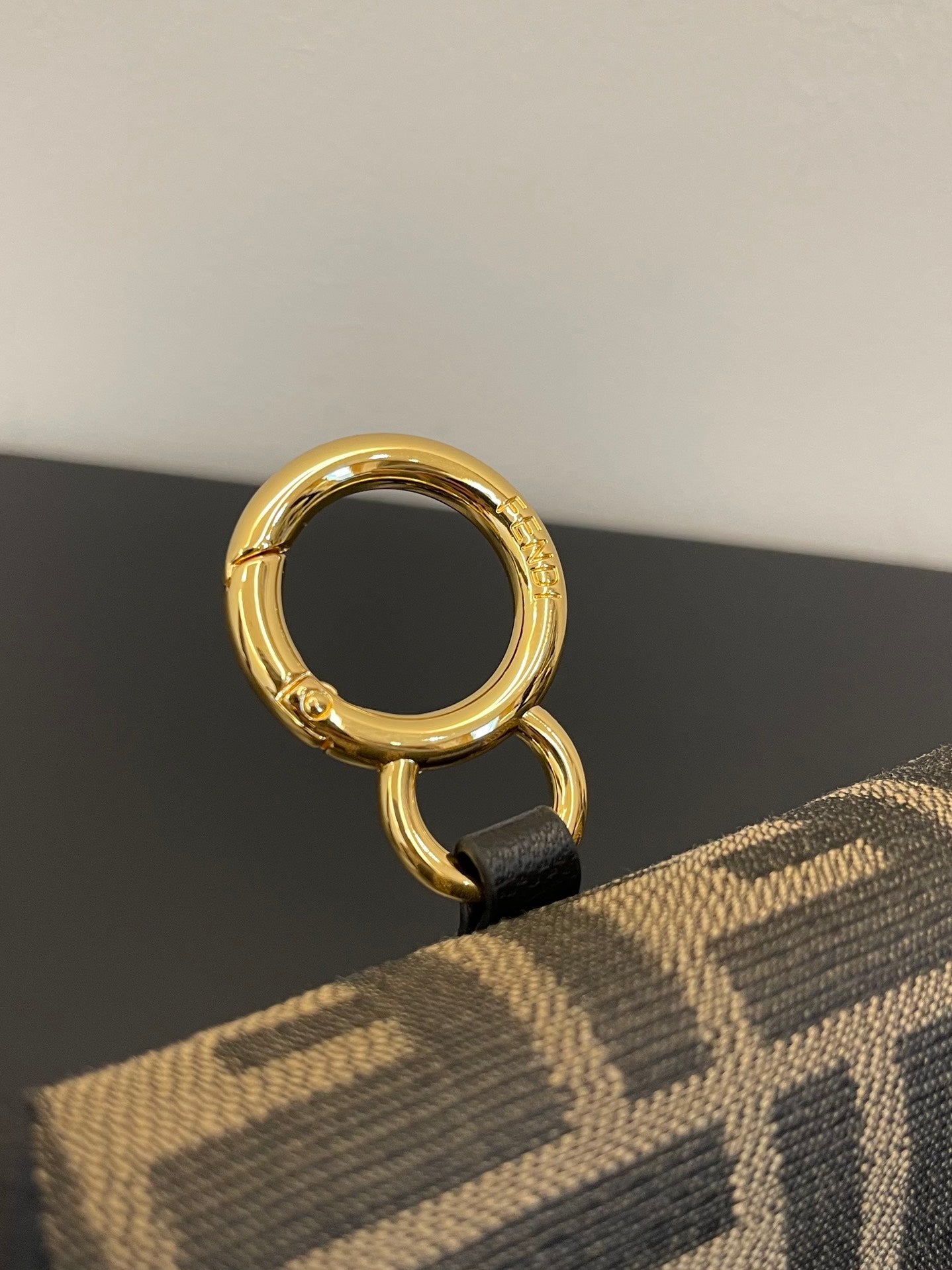 Fendi Nano Baguette Charm in Brown Zucca Canvas with Gold Chain