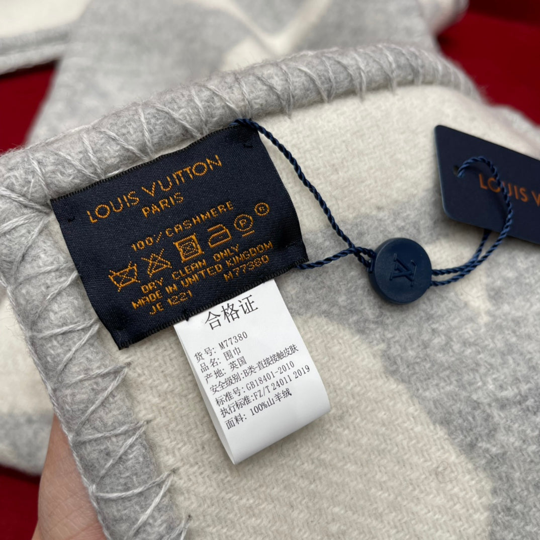 Louis Vuitton Logomania Monogram Scarf - Light Grey &amp; White Wool Cashmere Knit Designer Winter Scarf
