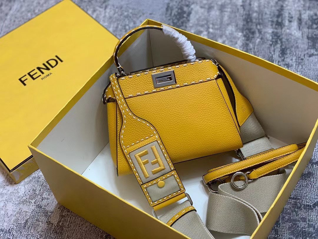 Fendi Peekaboo ISeeU Petite Yellow Leather Bag with FF Logo Accessories