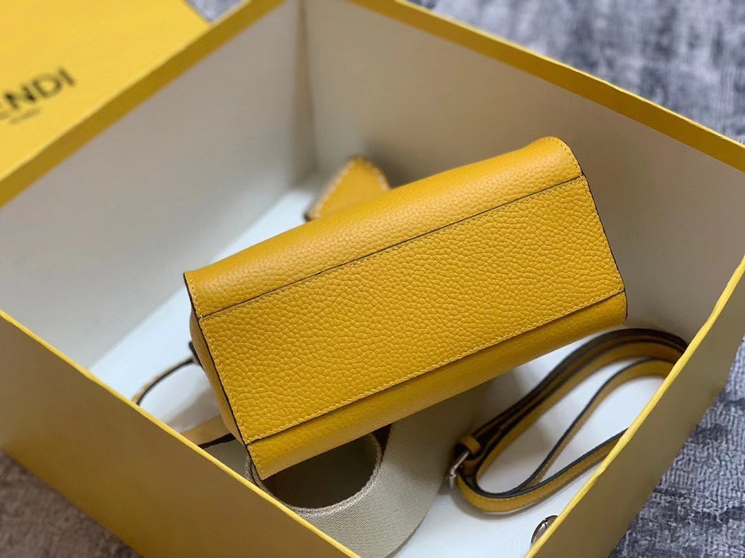 Fendi Peekaboo Mini Yellow Leather Handbag with FF Monogram Pouch and Strap