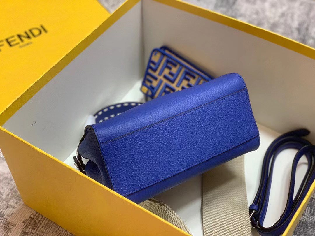 Fendi Peekaboo ISeeU Petite Royal Blue Leather Handbag with FF Monogram Pouch