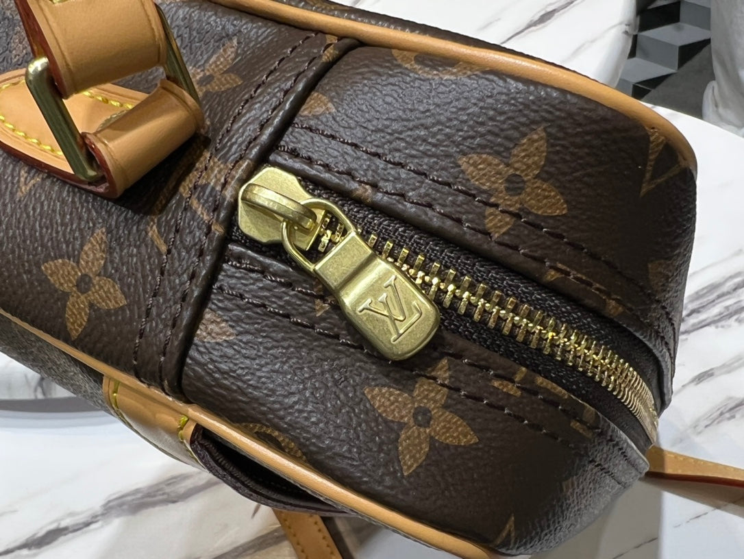 Louis Vuitton Vintage Brown Monogram Canvas Crossbody Bag with Leather Trim