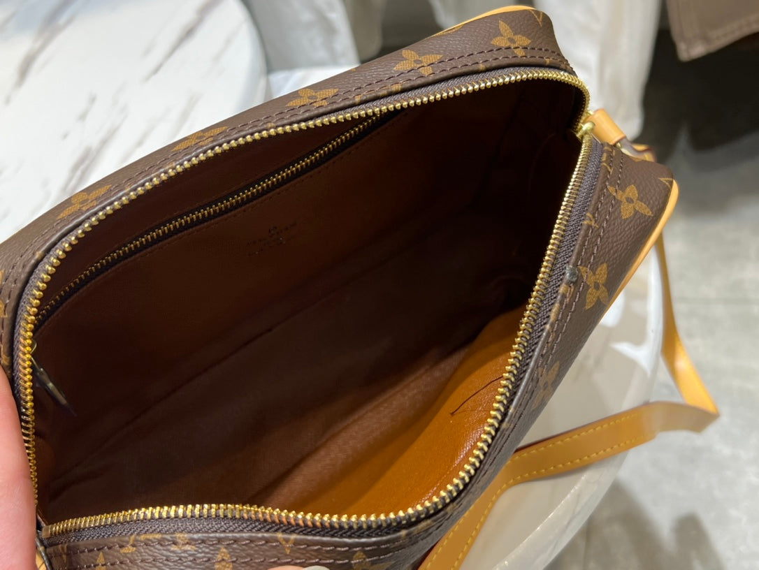 Louis Vuitton Vintage Brown Monogram Canvas Crossbody Bag with Leather Trim