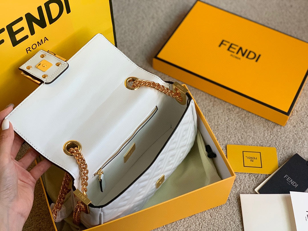 Fendi White Nappa Leather Baguette Bag with FF Motif