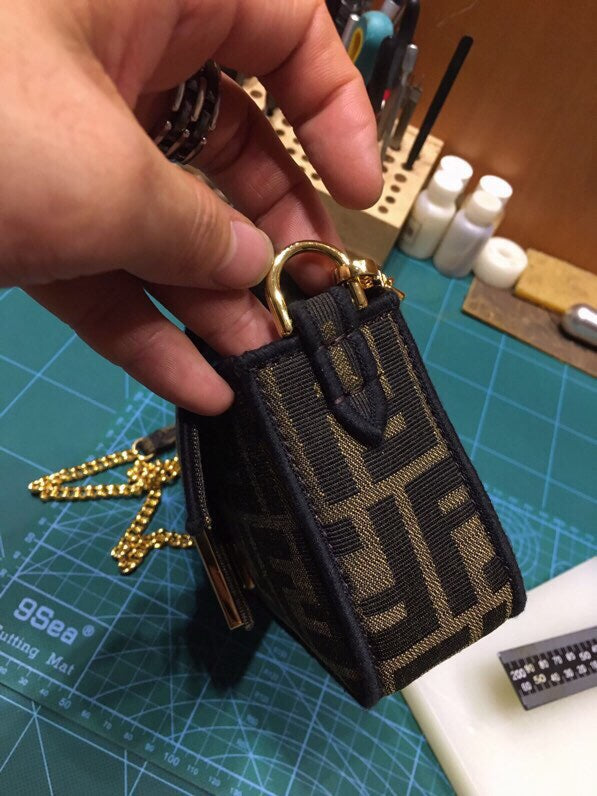 Fendi Mini Baguette Bag in Zucca Monogram Canvas with Gold Hardware