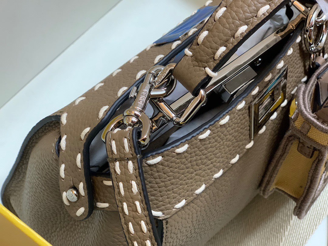 Fendi Peekaboo ISeeU Medium Leather Bag with FF Motif Strap and Mini Bag Charm - Brown