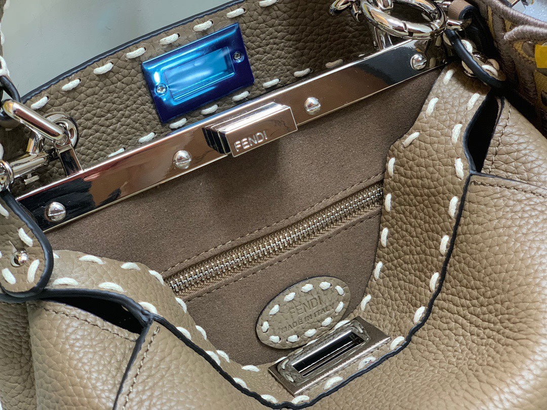 Fendi Peekaboo ISeeU Medium Leather Bag with FF Motif Strap and Mini Bag Charm - Brown