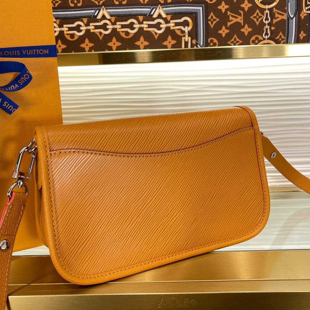 Louis Vuitton Classic Mustard Yellow Leather Flap Shoulder Bag with Gold Clasp
