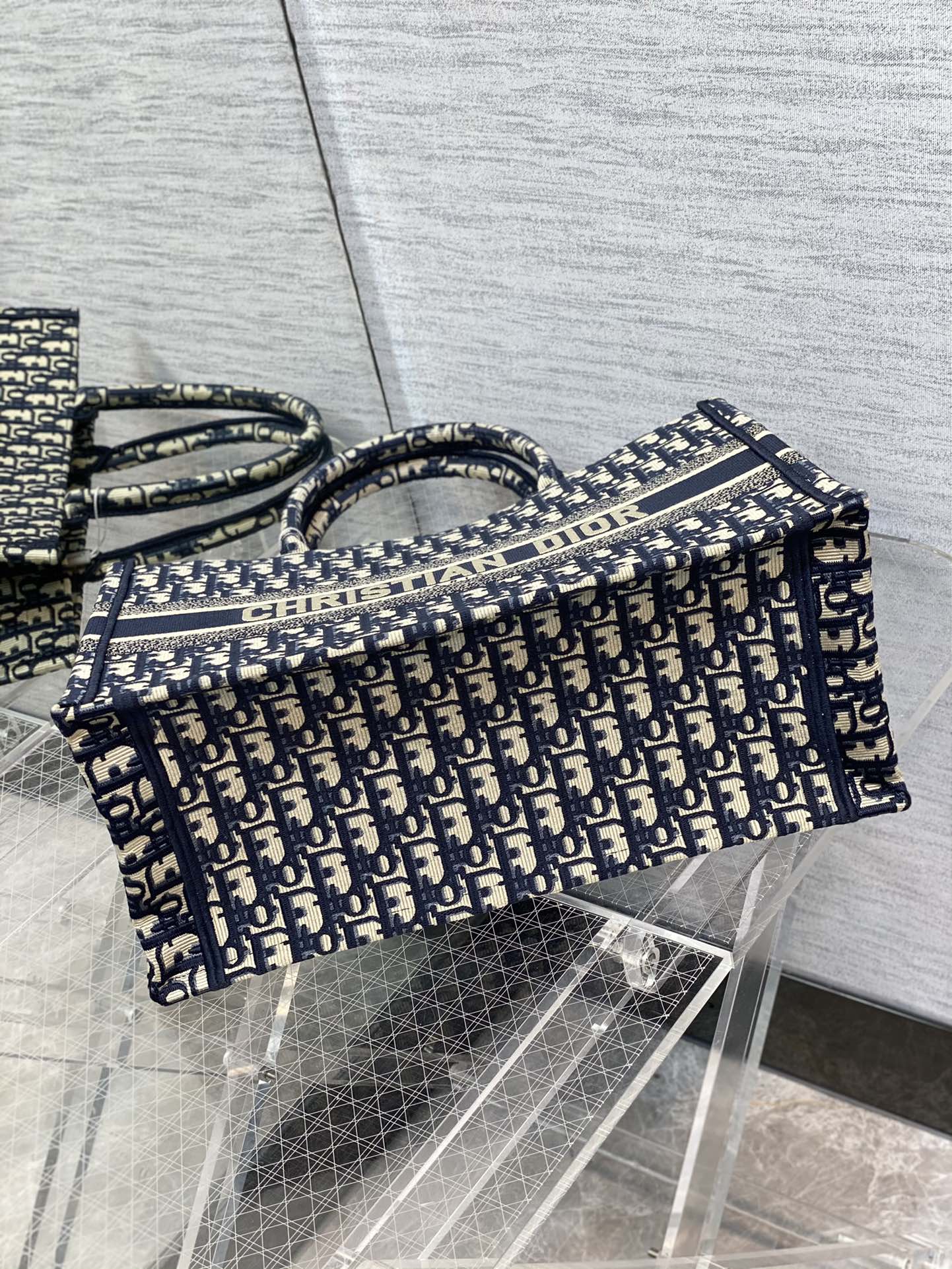Christian Dior Book Tote - Blue Dior Oblique Embroidery - Luxury Canvas Handbag