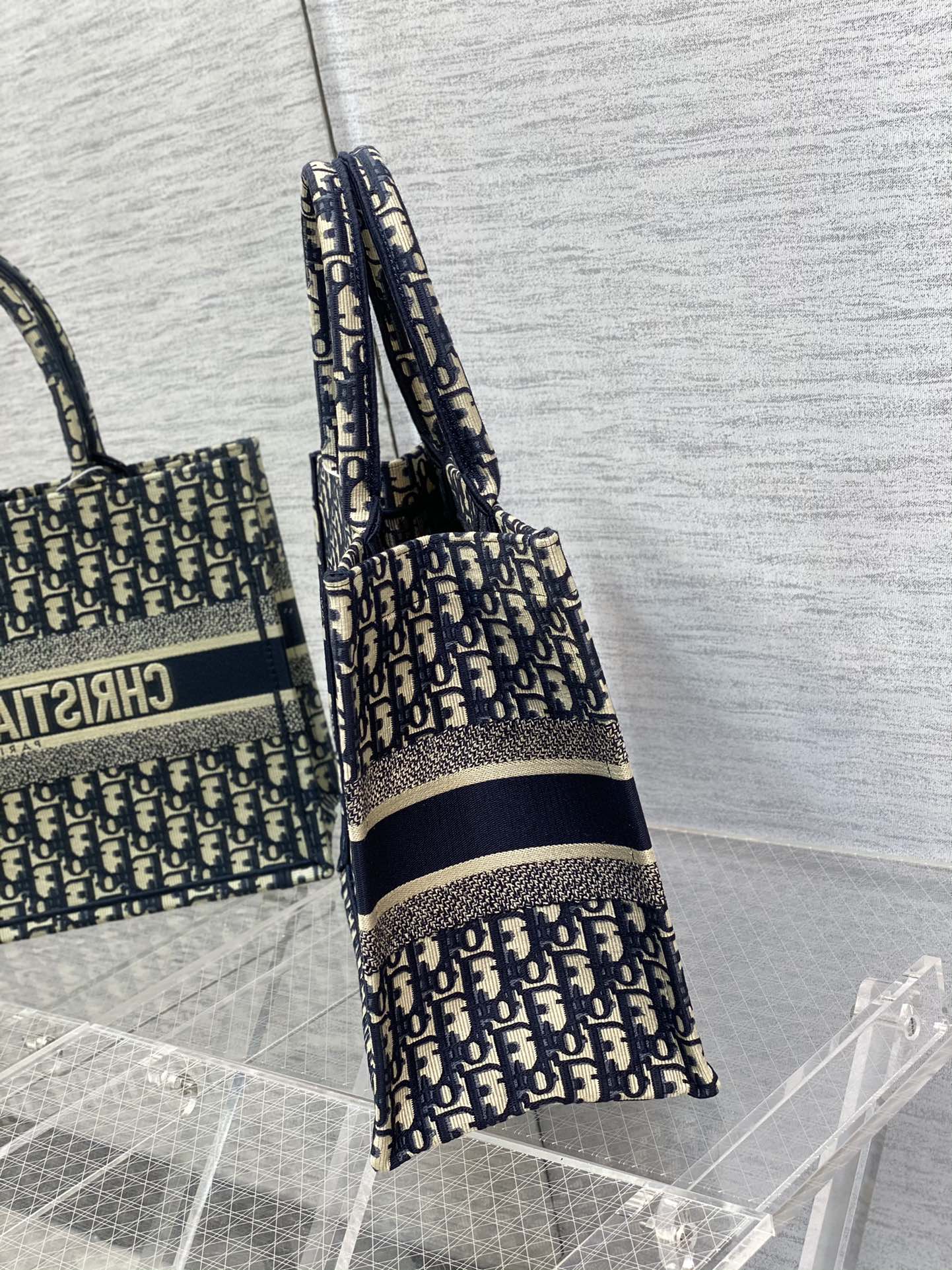 Christian Dior Book Tote - Blue Dior Oblique Embroidery - Luxury Canvas Handbag