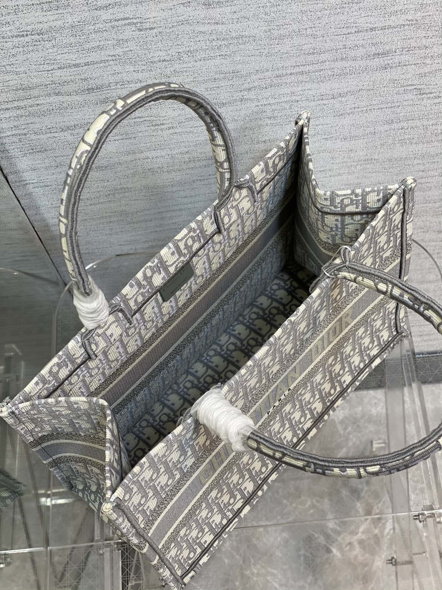 Christian Dior Grey Oblique Embroidery Book Tote Bag Large